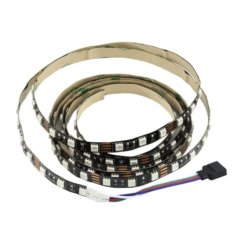 A flexible USB-powered LED light strip with SMD5050 LEDs, showing multiple colour options and a 50cm connecting cable.