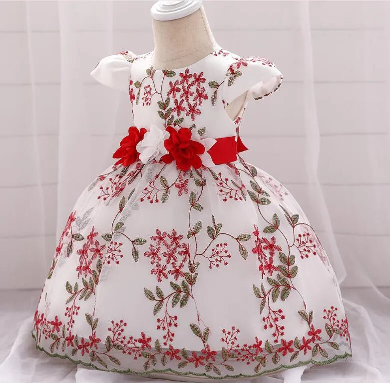 Baby girls fluffy summer dress in soybean powder colour, princess style with cotton blend fabric