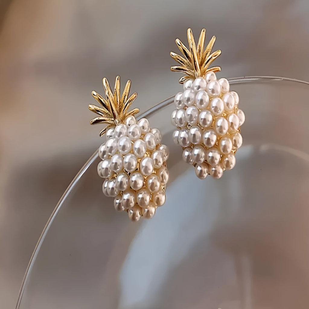 Korean-style pineapple starfish pearl earrings in alloy with electroplated metallic finishes