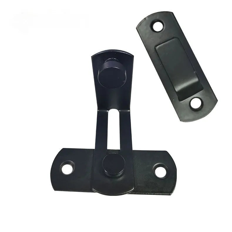 90-degree sliding door lock in black carbon steel and stainless steel versions with flat shackles