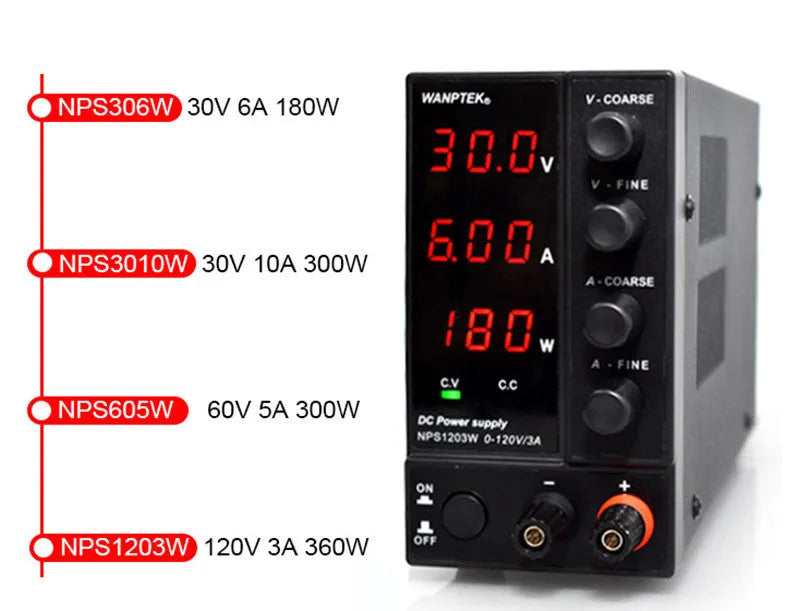White adjustable DC laboratory power supply with 0-60V 0-5A output for electronic repair work
