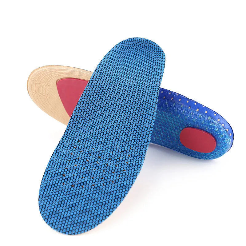 Sweat absorbing breathable insole in blue with polyester mesh and EVA construction for sports and leisure shoes