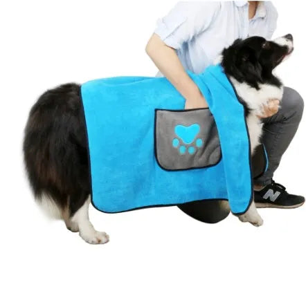 Blue pet bath towel made from 800g superfine absorbent fiber for drying dogs and cats