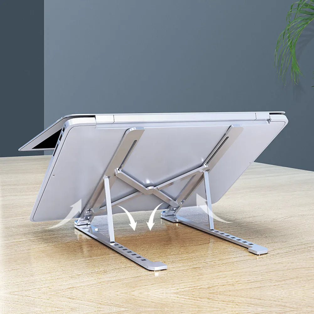 Aluminum portable laptop stand adjustable height for notebooks in silver colour