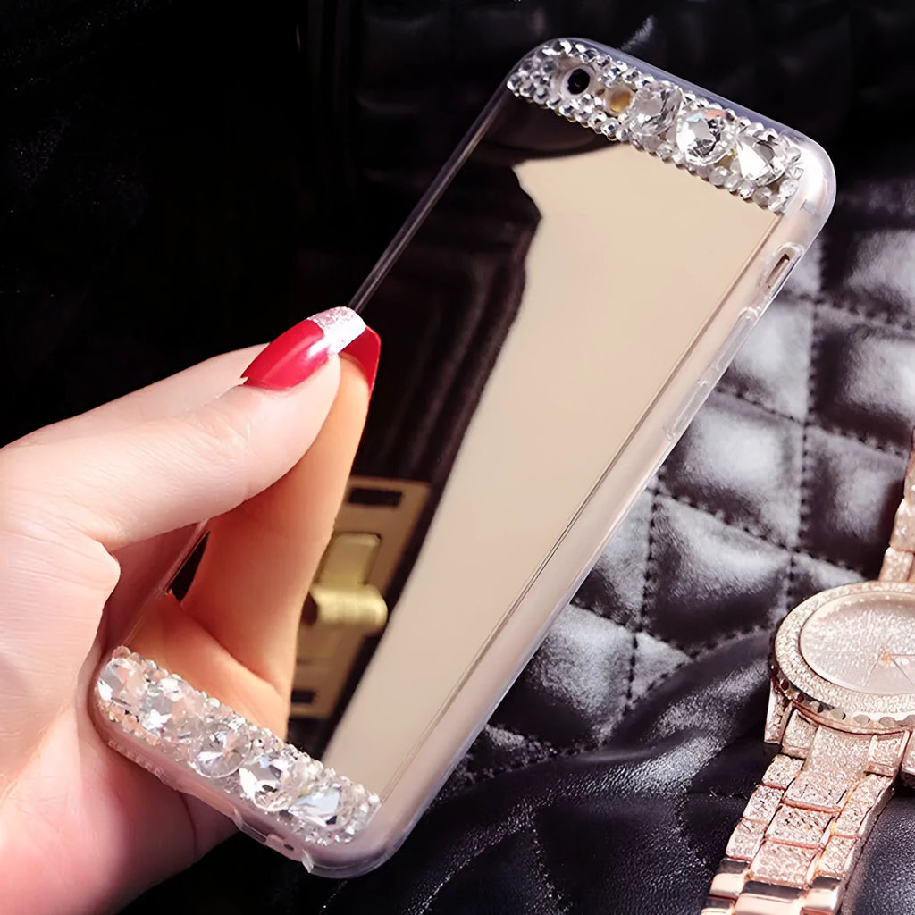 Gold rhinestone silicone back case on a Huawei P30 Pro mobile phone.