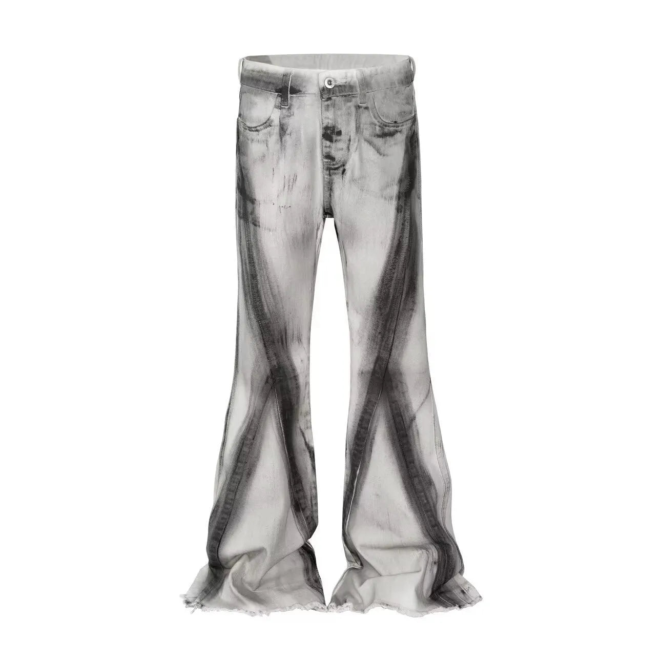 Retro heavy rough selvedge jeans with black ribbon gradient wash on white denim
