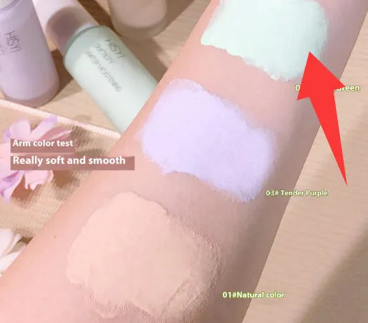 HISYI Silky Clear Makeup Primer tube showing brightening gel formula with three shade options 01, 02, 03