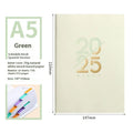 A5 daily planner book with soft faux leather cover in blue colour option showing open pages