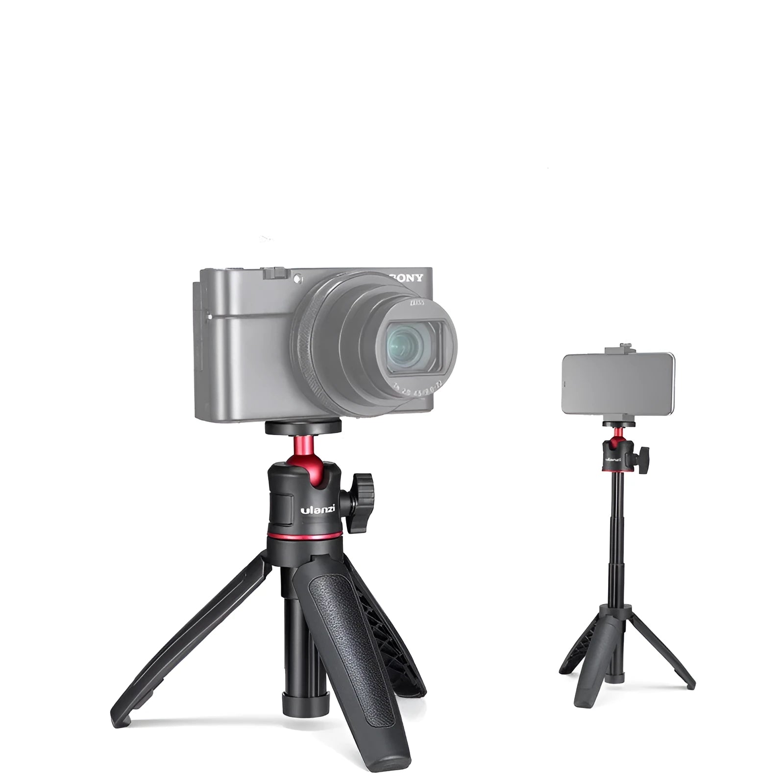 Mini desktop camera tripod stand ABS aluminium black red white compatible iPhone DJI action camera on table