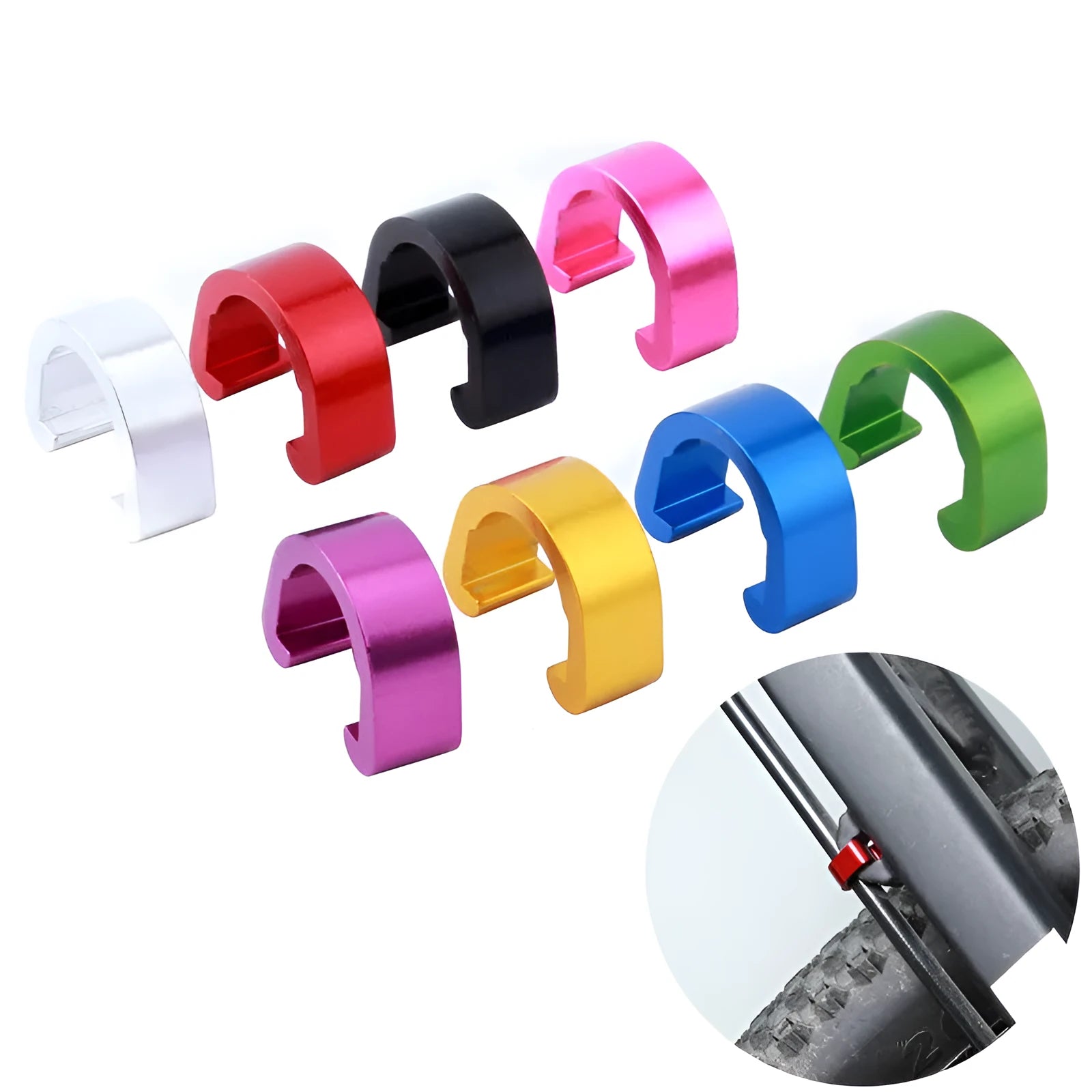 Aluminium alloy C-shaped buckle in multiple colours for bag hardware and DIY projects.