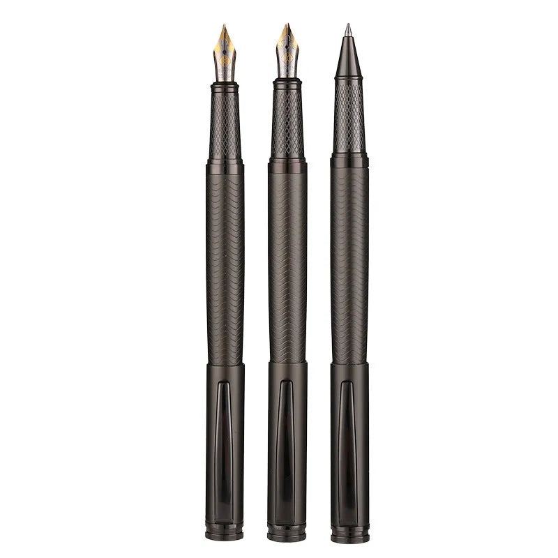 Fog gun grey metal signature pen with 0.5mm bullet nib on a white background