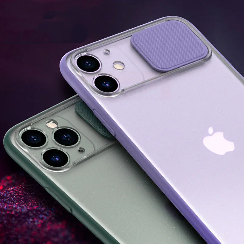 Frosted frame silicone phone case with clear lens cover for iPhone in multiple colour options