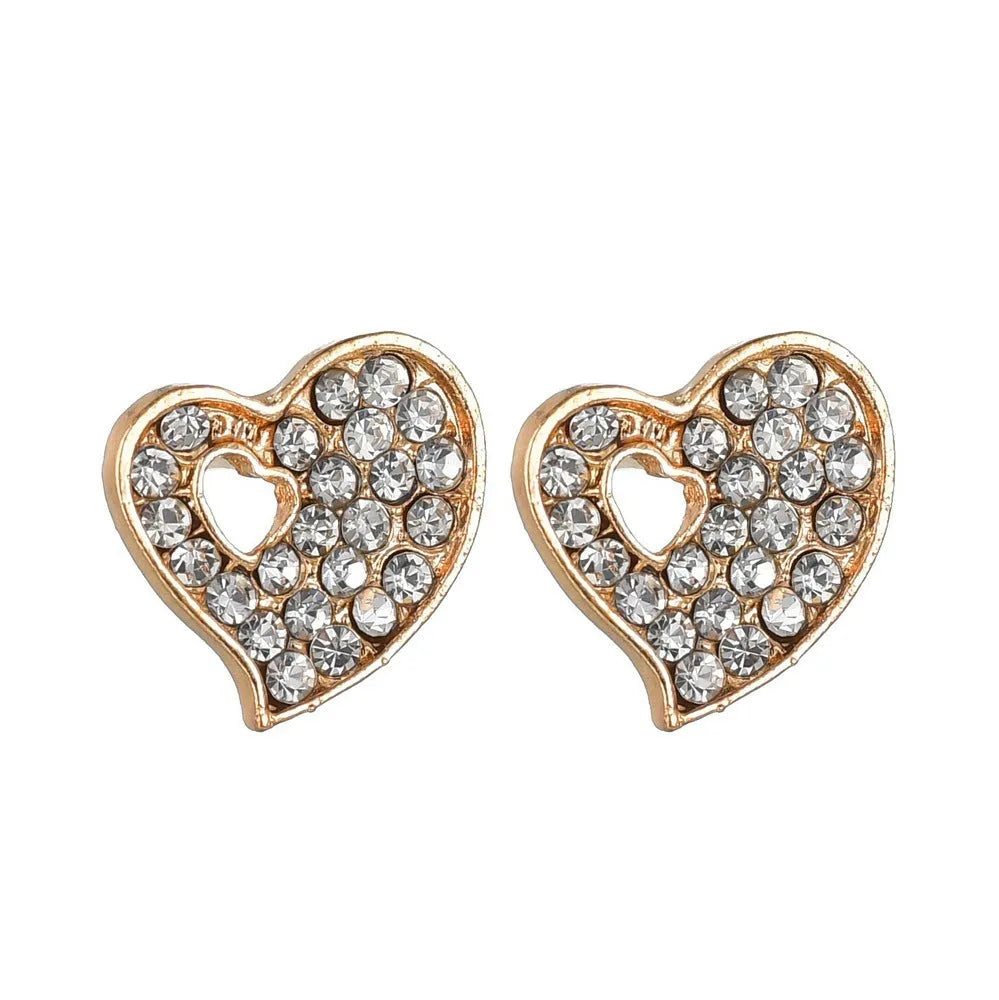 Gold alloy jewellery set with love, water drop and bell charms including earrings, pendant and bracelet