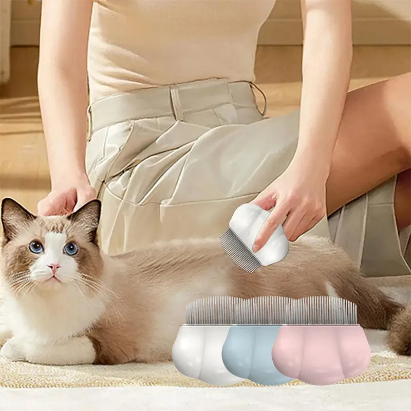 Dog grooming comb plastic hair removal comb with round teeth and anti-slip handle in cream white