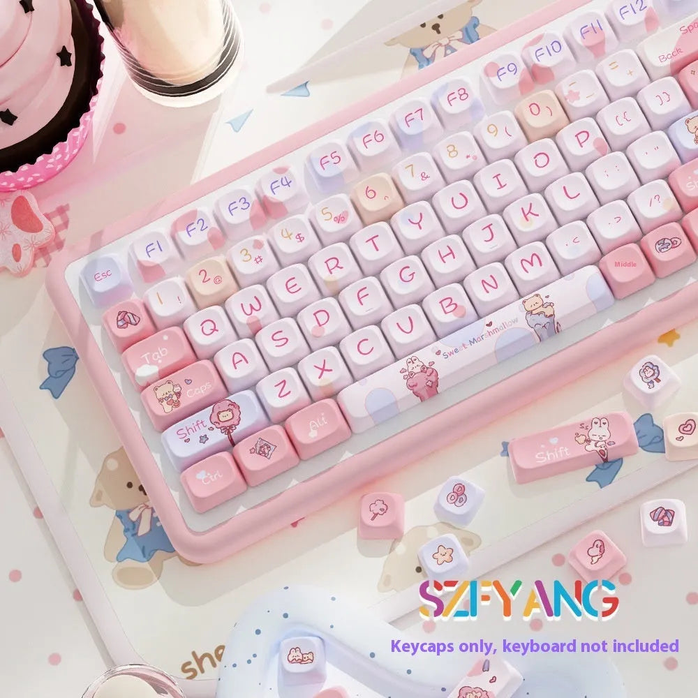 Sweet Cotton Candy coloured mechanical keyboard keycap set in a box, showing 112 or 120 key options.