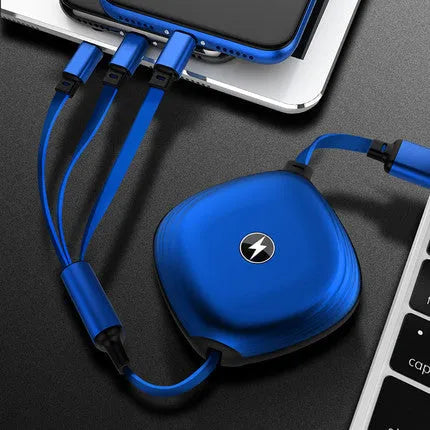 Telescopic 3-in-1 charging cable extended to 120 cm with titanium alloy connectors