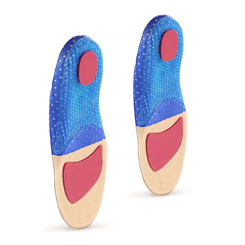 Sweat absorbing breathable insole in blue with polyester mesh and EVA construction for sports and leisure shoes
