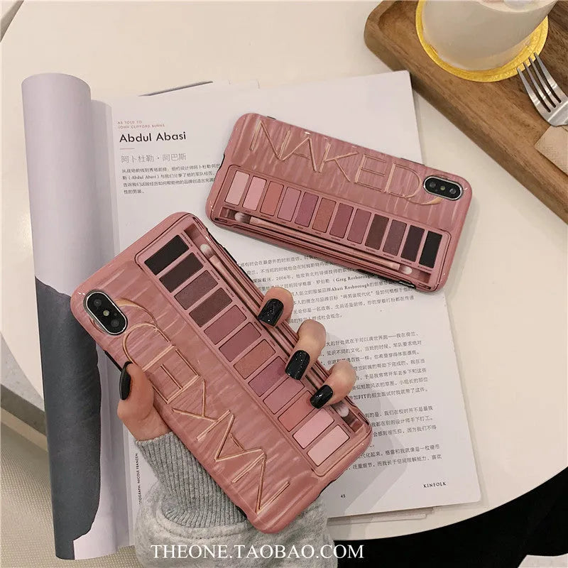 Silicone iPhone case with eye shadow pattern in flesh and grey colours.