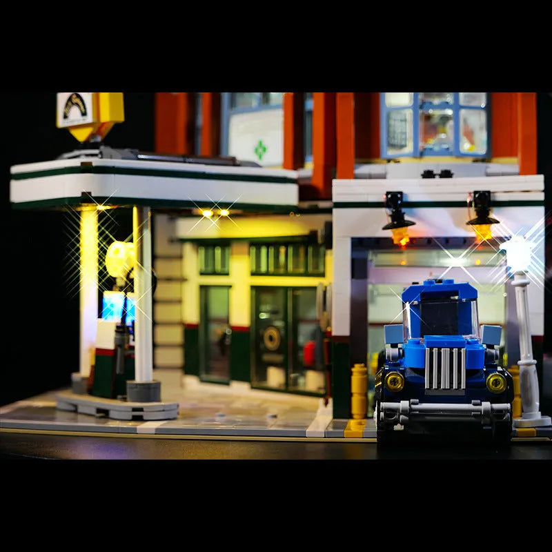 MOC LED lighting accessories kit with plastic components for architectural model corner shop lighting effects