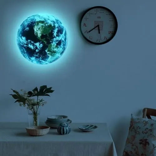 Glow in the dark 3D Earth wall sticker showing planet design in multiple size options
