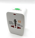 Universal multi-country travel plug adapter for mobile phone charging measuring 73x50x39mm