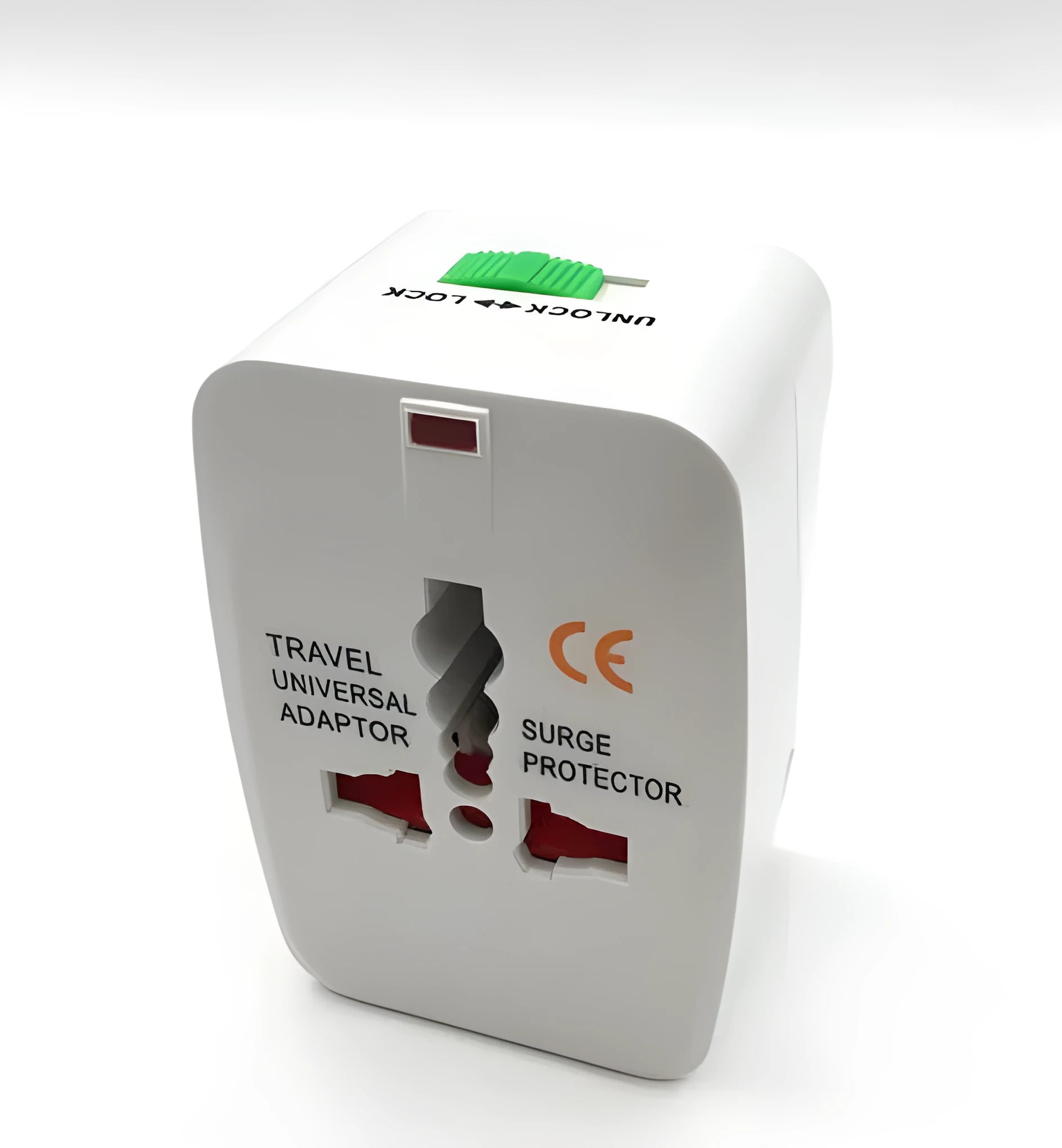 Universal multi-country travel plug adapter for mobile phone charging measuring 73x50x39mm