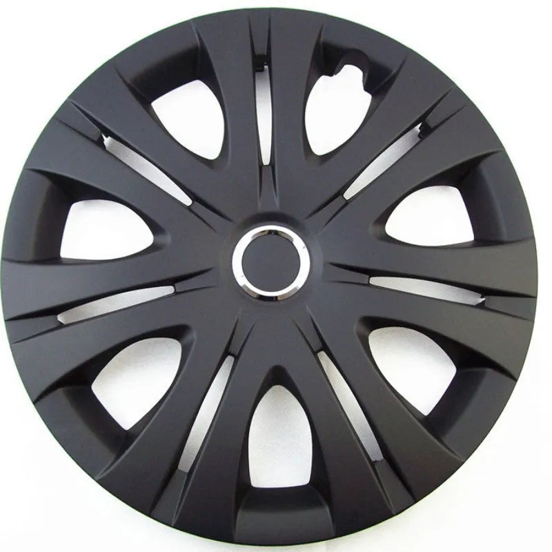 Universal ABS plastic wheel hub cover in a monochrome finish for car decoration.