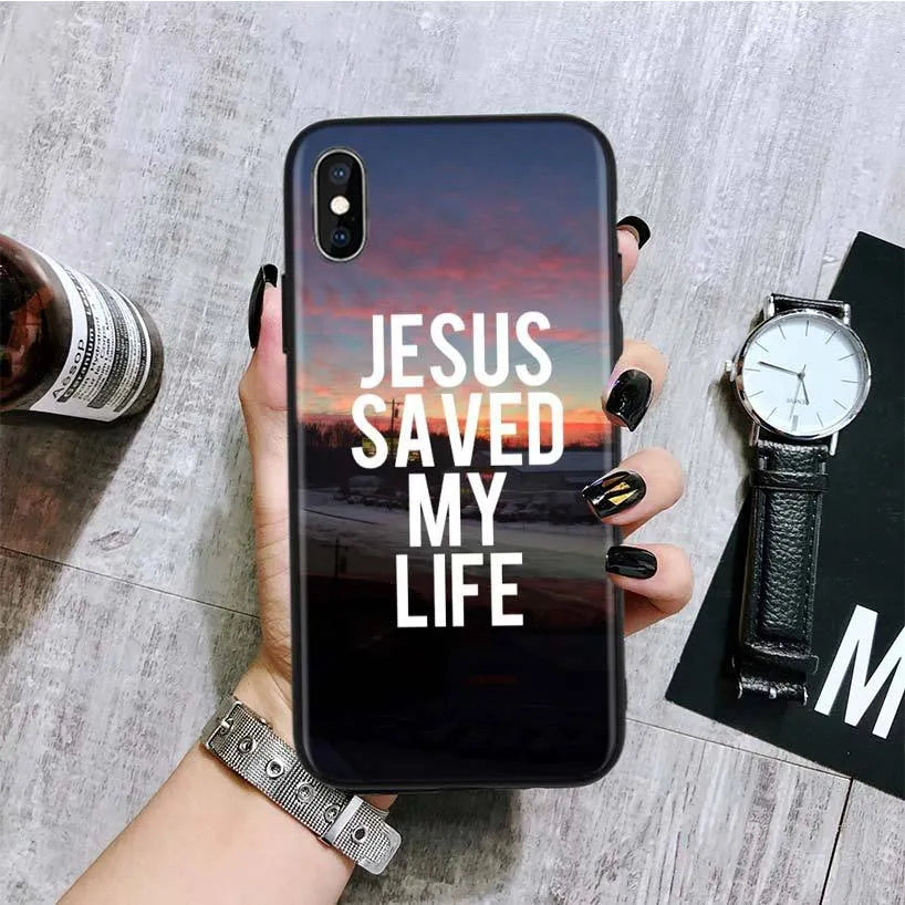 Black silicone Jesus Cross mobile phone case for Apple iPhone with textured grip