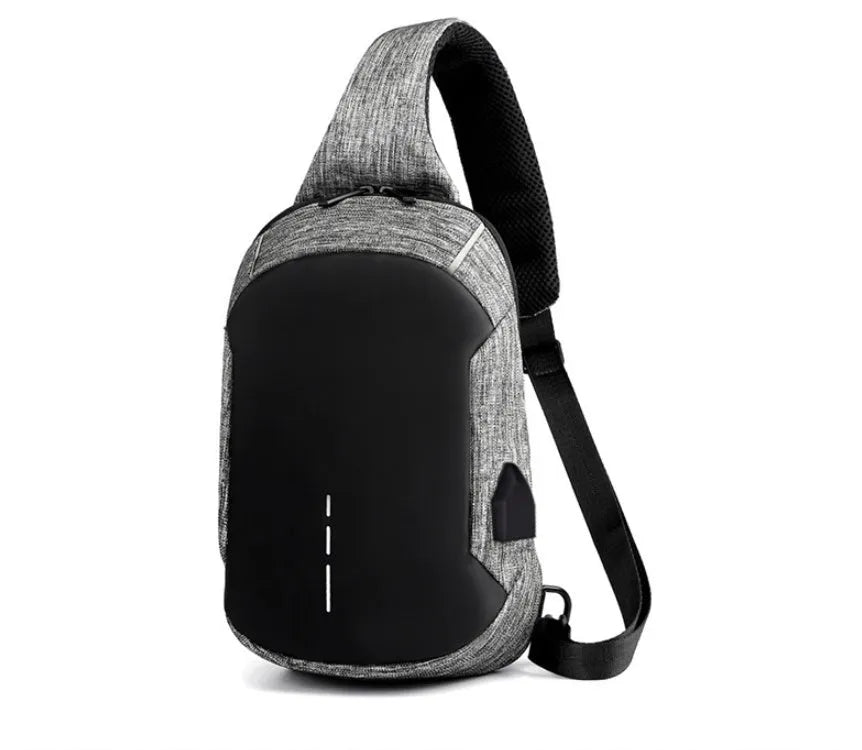Oxford cloth waterproof chest bag in dark blue with zipper opening and adjustable strap
