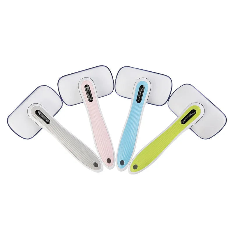 Pet hair removal comb with stainless steel needles for all dog sizes, colour options include blue, green, grey, pink