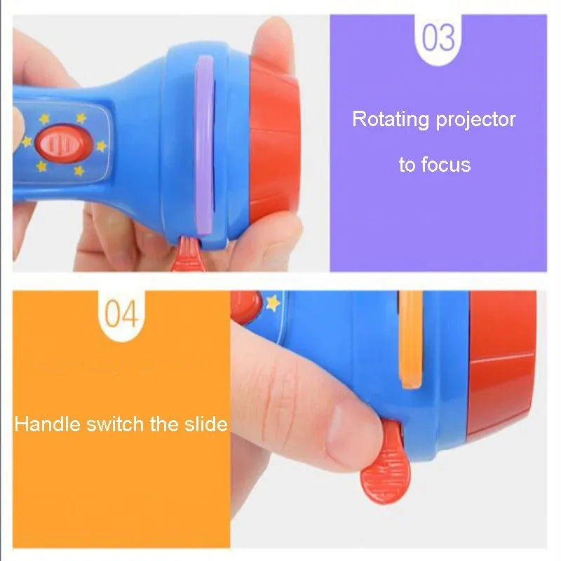 SmartKids children's story projector torch with four colourful projection discs on a white background.