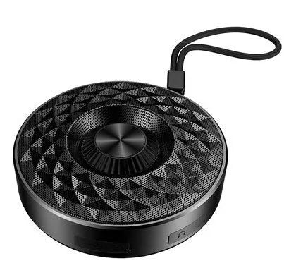 Compact wireless Bluetooth speaker shown in black, orange, and silvery white colour options