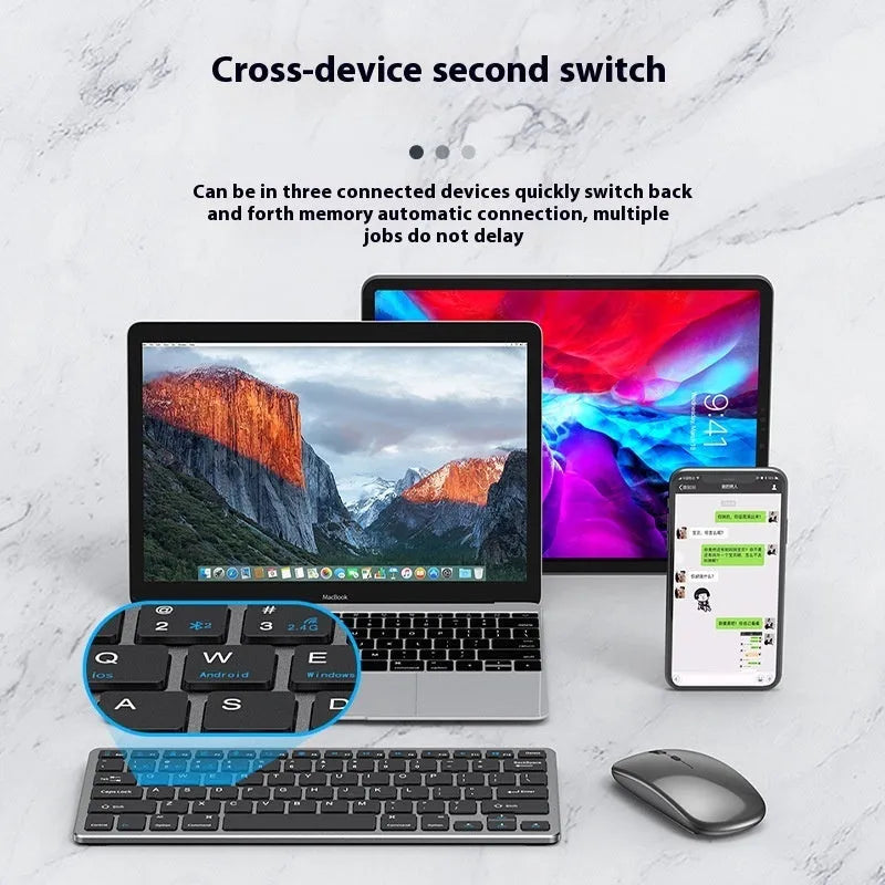 Ultra-thin wireless keyboard and mouse combo in black, gunmetal, or silver with rechargeable Bluetooth connectivity