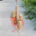 35cm wooden parrot chew toy with sisal rope and colourful paper shreds for foraging activity