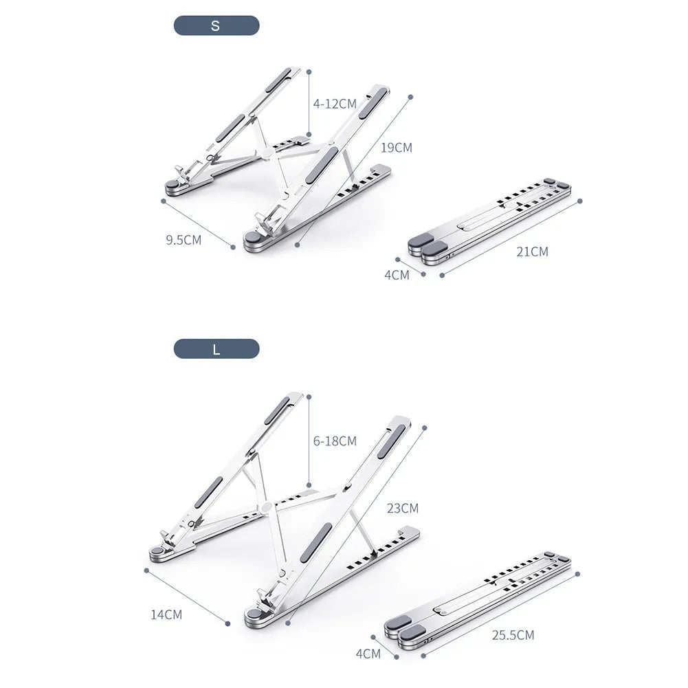 Aluminum portable laptop stand adjustable height for notebooks in silver colour