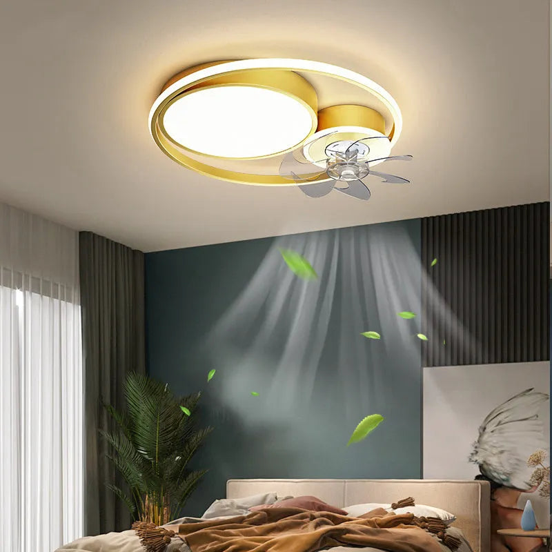 48cm ceiling fan light with acrylic lampshade and metal blades in black or gold finish
