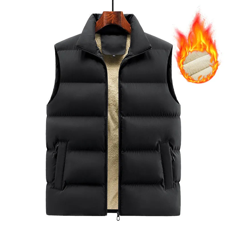 Men's striped lambswool vest in black colour showing waistcoat design with autumn winter styling