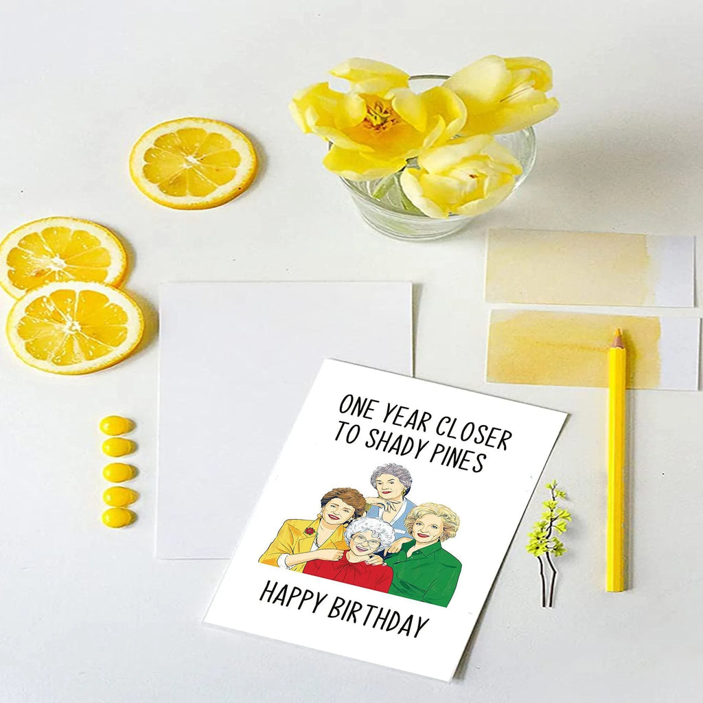 Simple modern birthday greeting card with coloured envelope options in two different sizes.