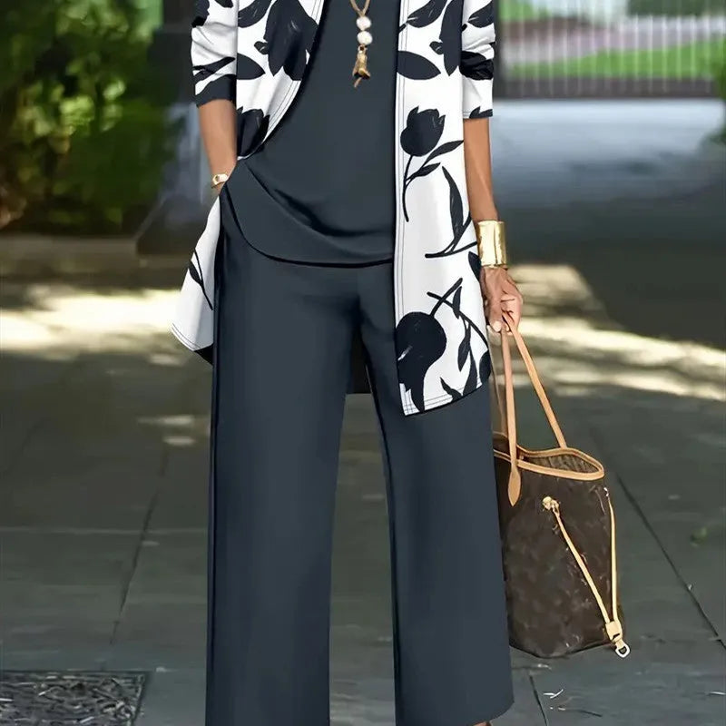Women's Japanese Korean style three-piece suit set showing coat, vest and trousers in casual style