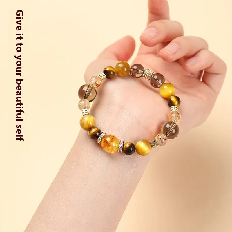 Tiger-eye crystal bracelet with Jinba tower pattern in geometric design