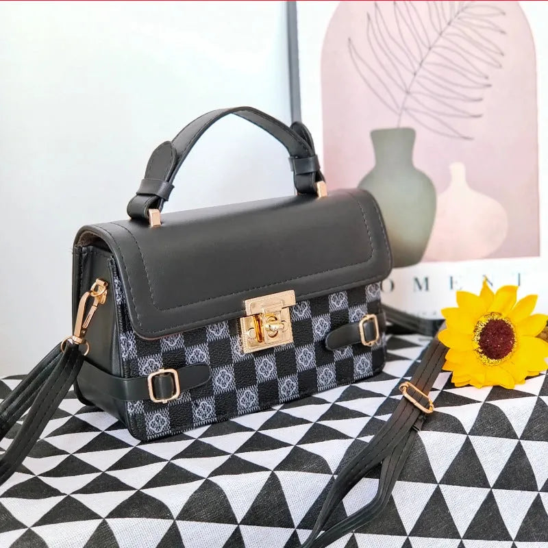 Retro small square crossbody bag with ethnic stitching patterns and file pocket
