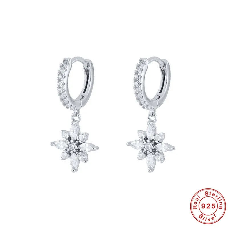 Sterling silver diamond snowflake pendant earrings with gemstone inlay in gold colour finishes