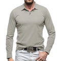 Men's polo collar long sleeve t-shirt in American retro style shown in multiple colour options