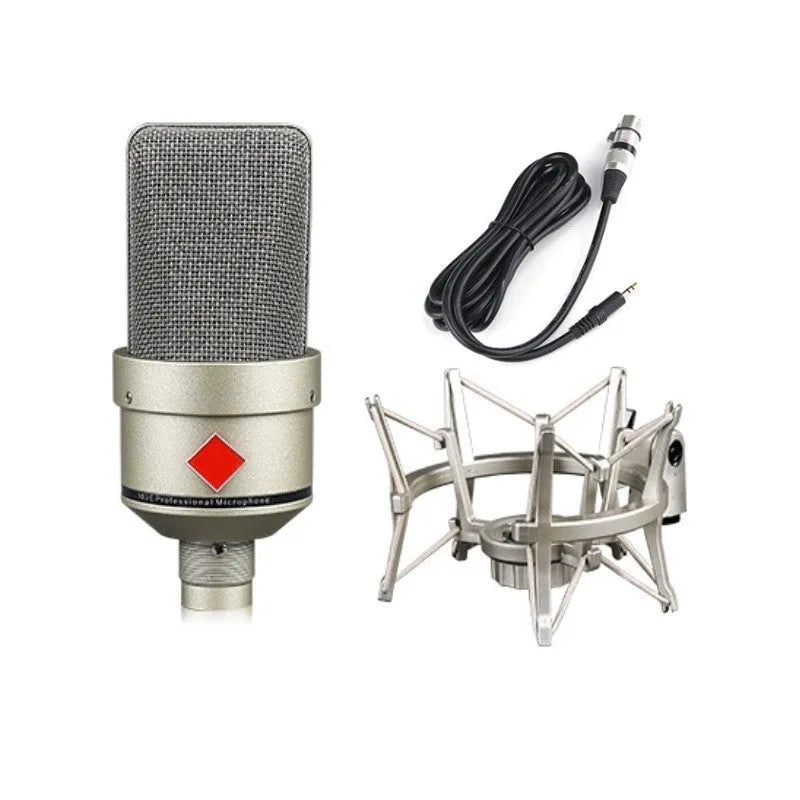Wired condenser microphone with stand in champagne gold or black gold for vocal recording and live broadcast