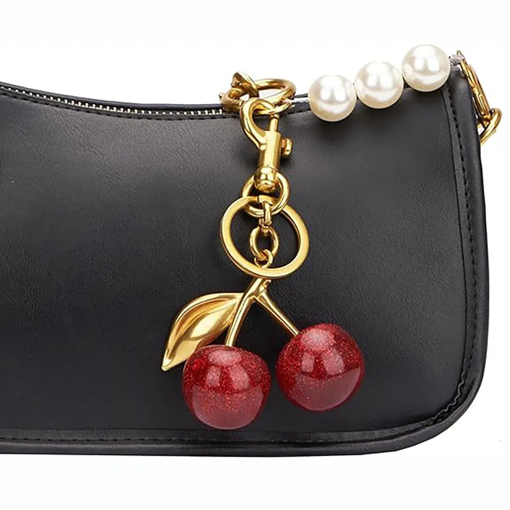 Zinc alloy cherry-shaped keychain pendant in red or pink colour