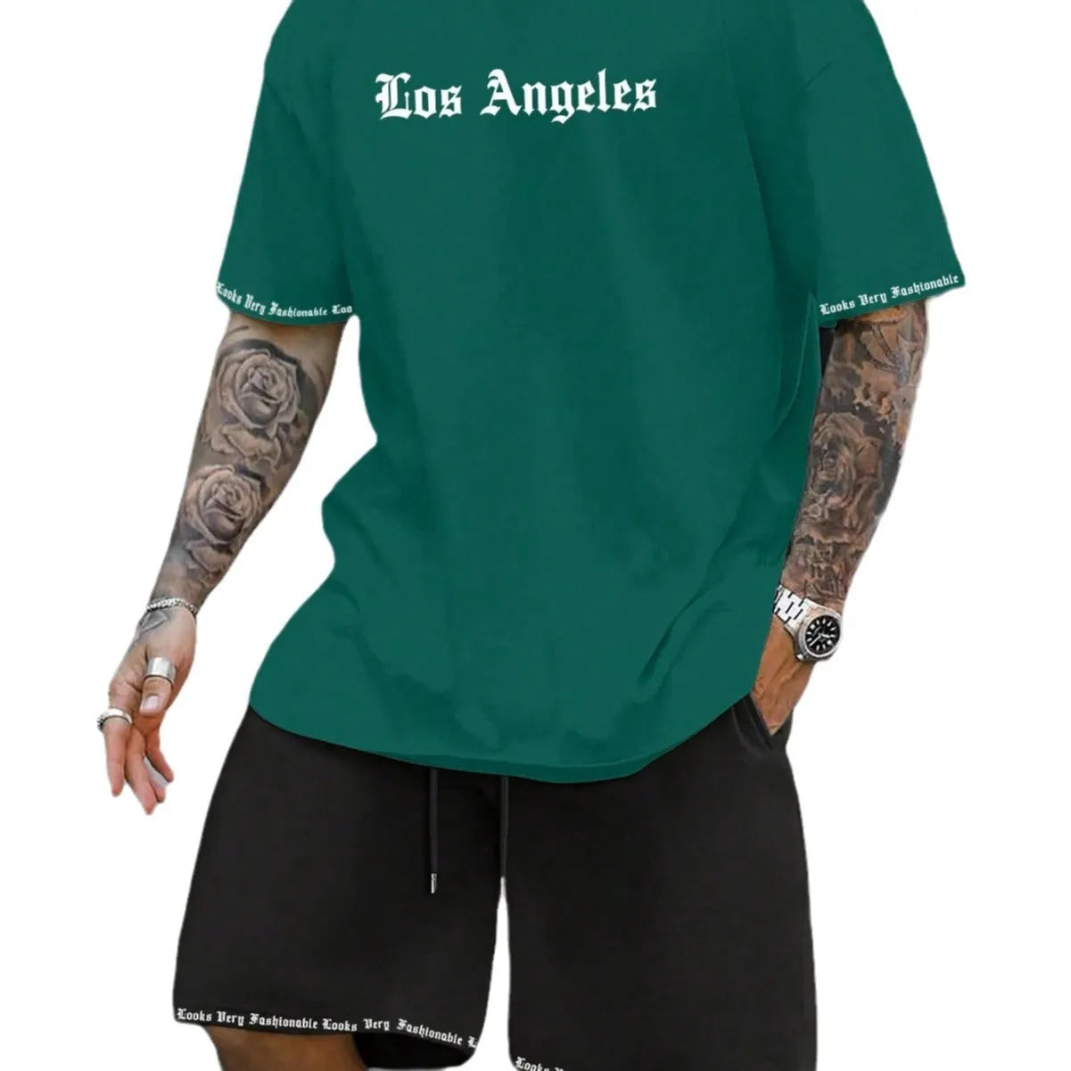 Men's grey sports style short-sleeved top and matching shorts quick-dry two-piece set