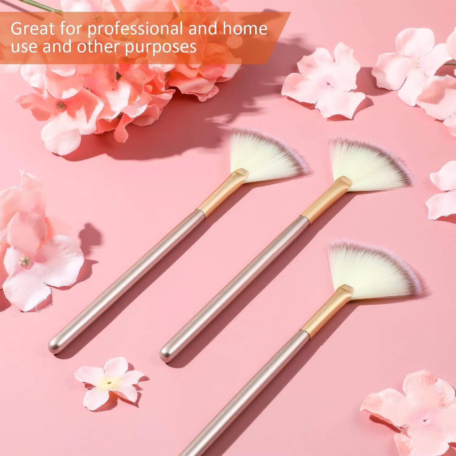10 professional facial fan brushes with champagne finish and protective covers