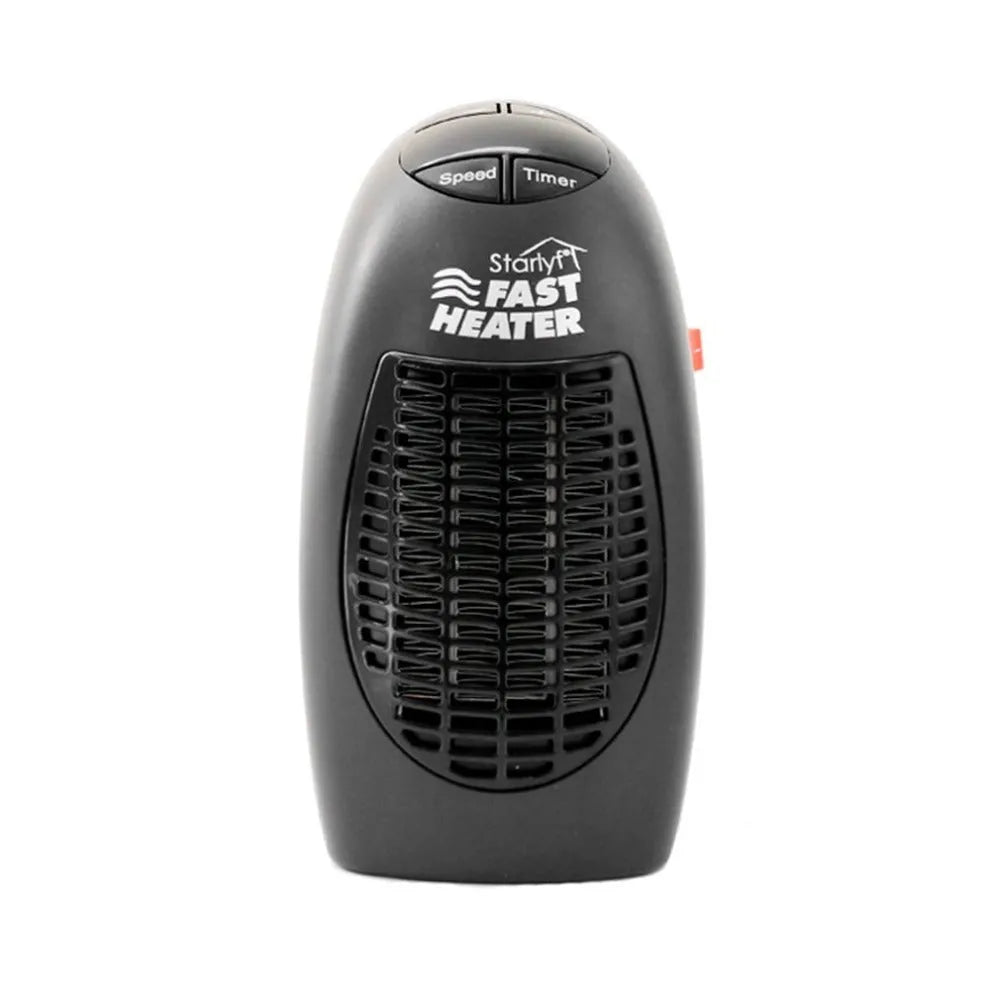 Black mini ceramic electric heater with digital display and rotating three-prong plug
