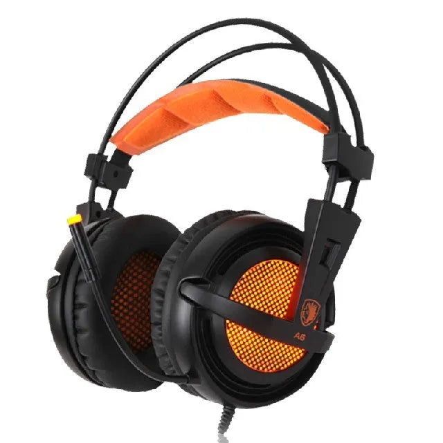 Black and white 7.1 USB gaming headset with LED lights and padded headband