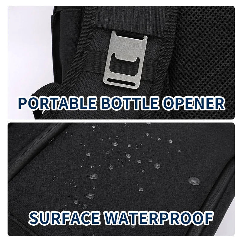 Blue double-layer insulated backpack cooler with large main compartment and external pockets.